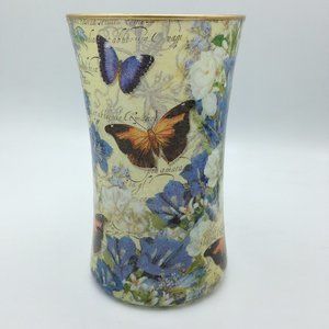 Blue Butterfly with Yellow Background on a 6" Gathering Vase